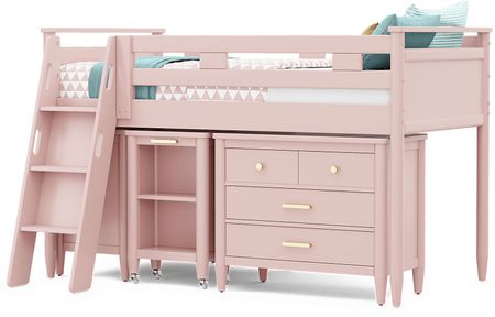 Kids Modern Colors Pink Twin Loft with Loft Chest, Bookcase and Desk