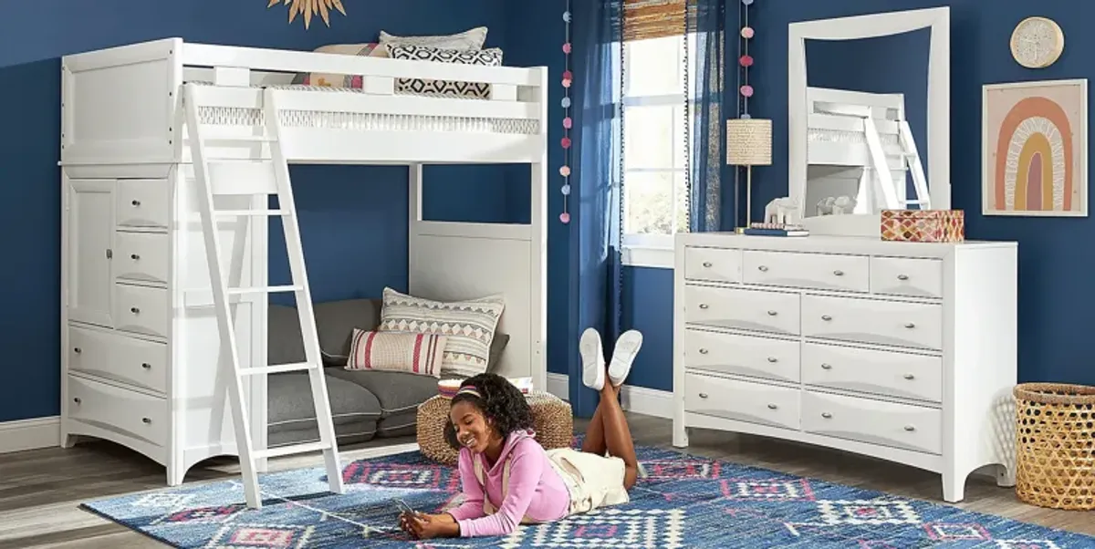 Ivy League 2.0 White Twin Loft Bed with Chest