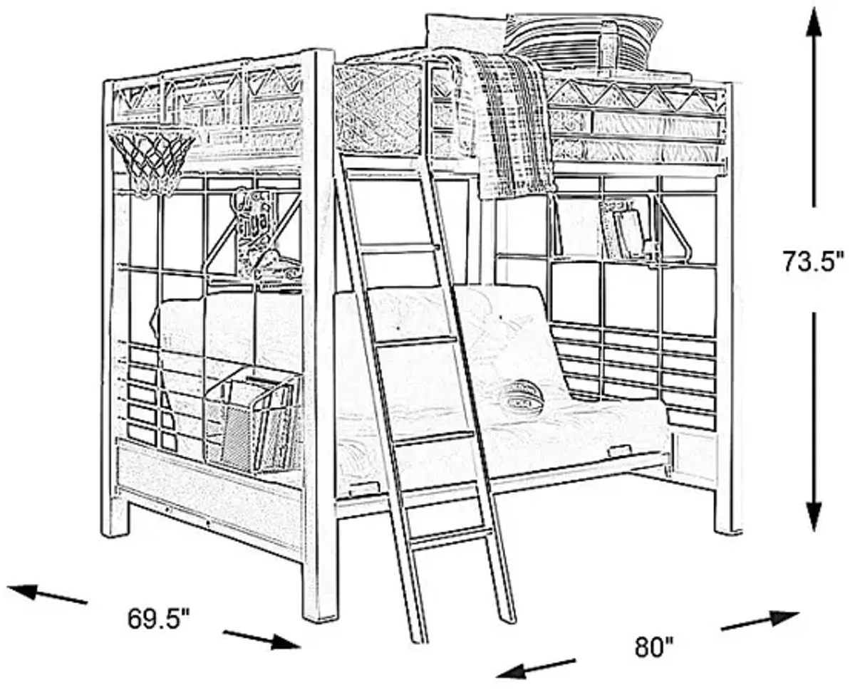 Build-a-Bunk Gray Full/Futon Loft Bed with Blue Accessories