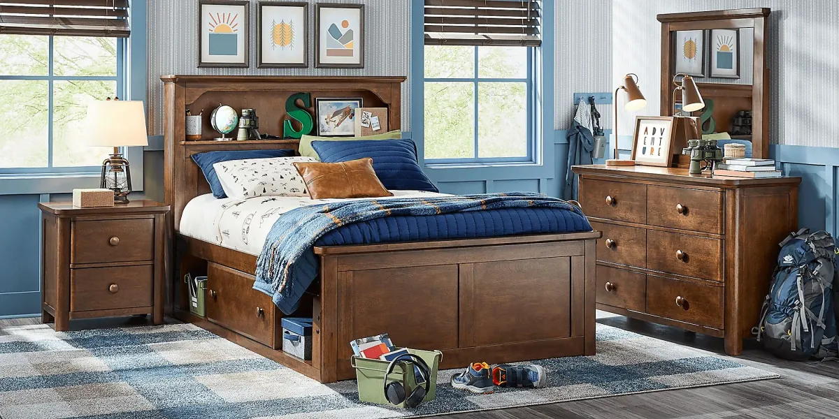 Kids South Bend Brown Cherry 3 Pc Full Bookcase Bed