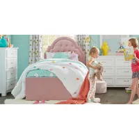 Kids Cottage Colors White 5 Pc Bedroom with Braelynn Pink Twin Upholstered Bed