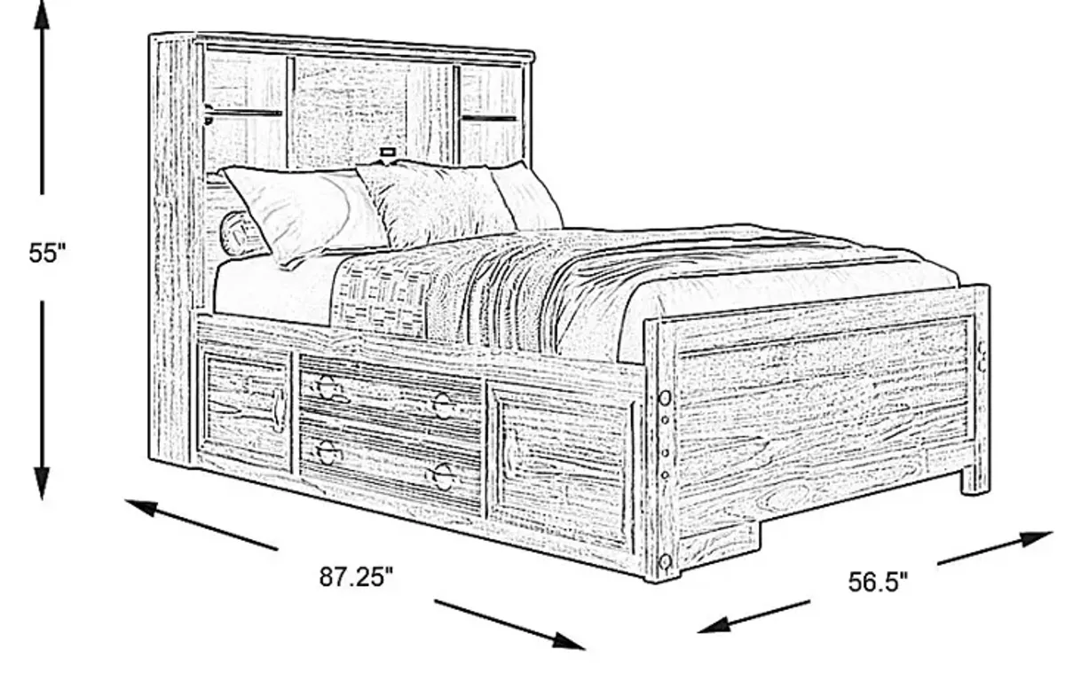 Kids Creekside 2.0 Charcoal 3 Pc Full Bookcase Bed with Storage Side Rail