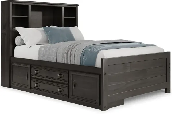 Kids Creekside 2.0 Charcoal Full Bookcase Bed with Storage Side Rail