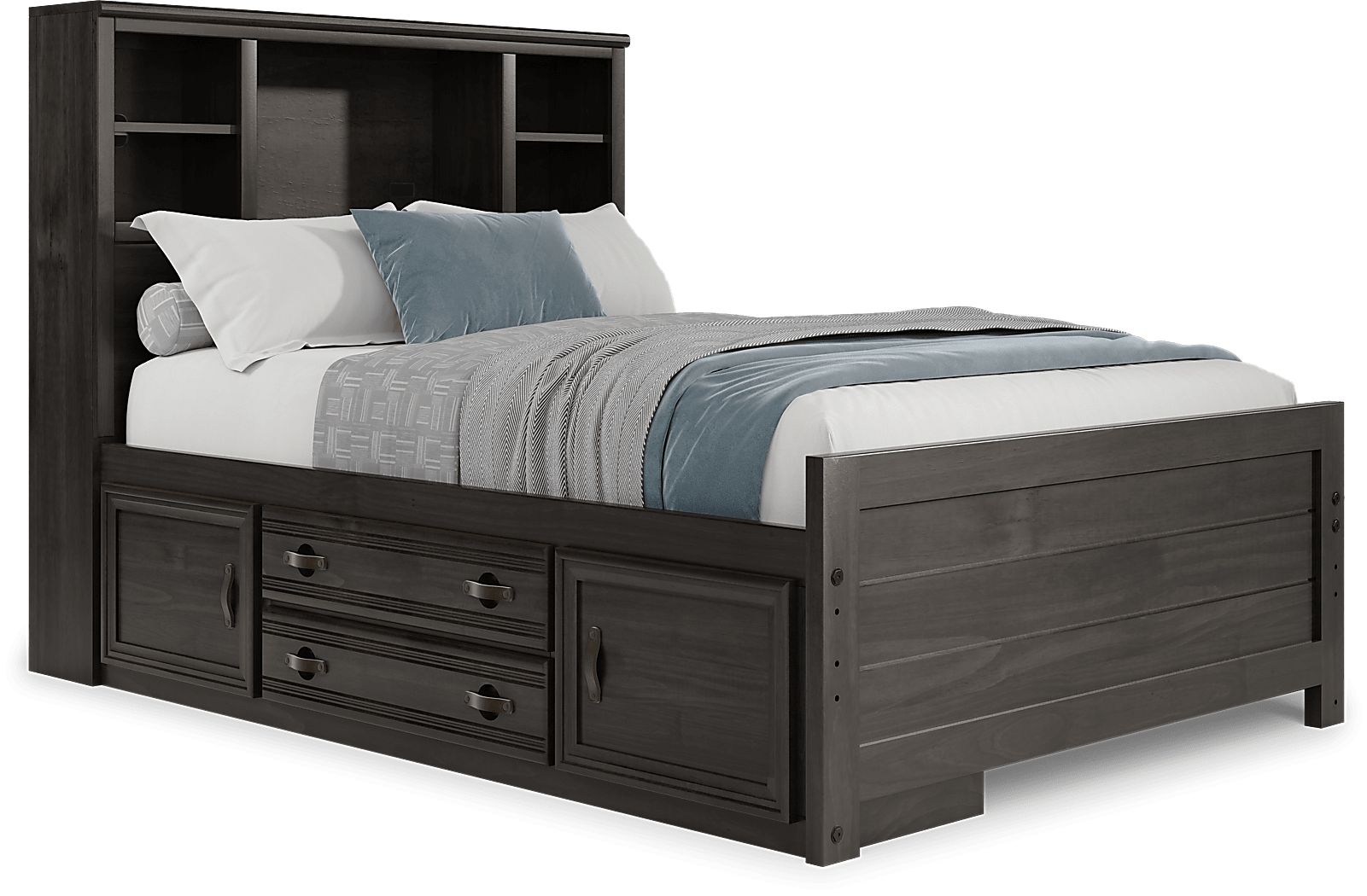 Kids Creekside 2.0 Charcoal 3 Pc Full Bookcase Bed with Storage Rail