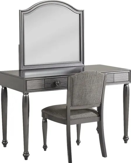 Evangeline Charcoal Vanity Desk with Mirror and Chair Set