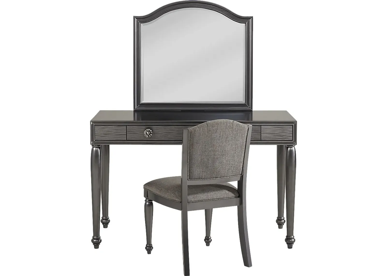 Evangeline Charcoal Vanity Desk with Mirror and Chair Set