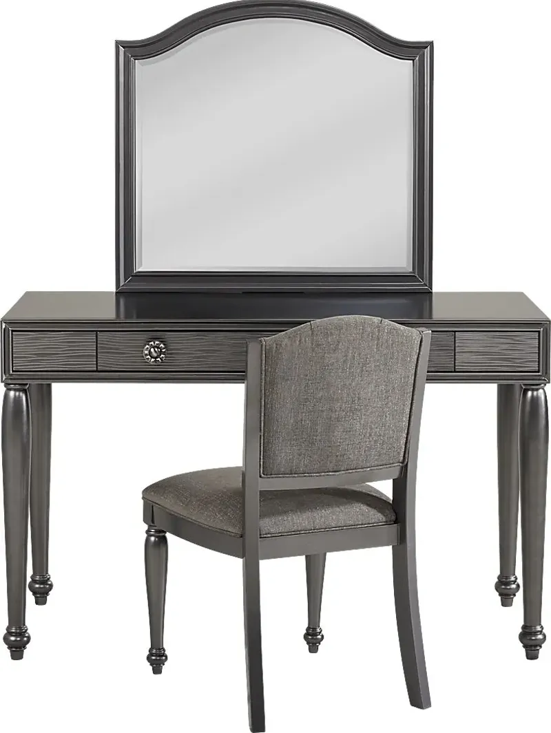 Evangeline Charcoal Vanity Desk with Mirror and Chair Set