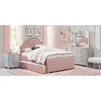 Kids Evangeline Silver 5 Pc Bedroom with Braelynn Pink Full Upholstered Bed