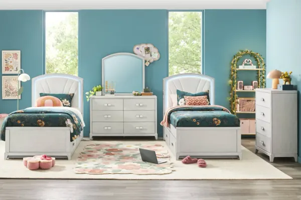 Kids Emilie Rose Twin Wirebrush Gray Upholstered Bedroom