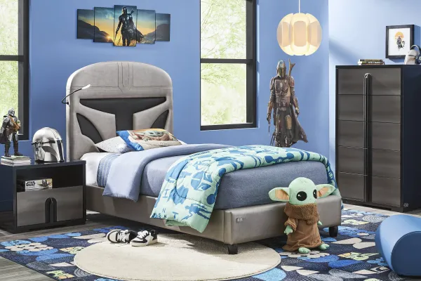 Star Wars Black Bedroom with Twin Mandalorian Bed