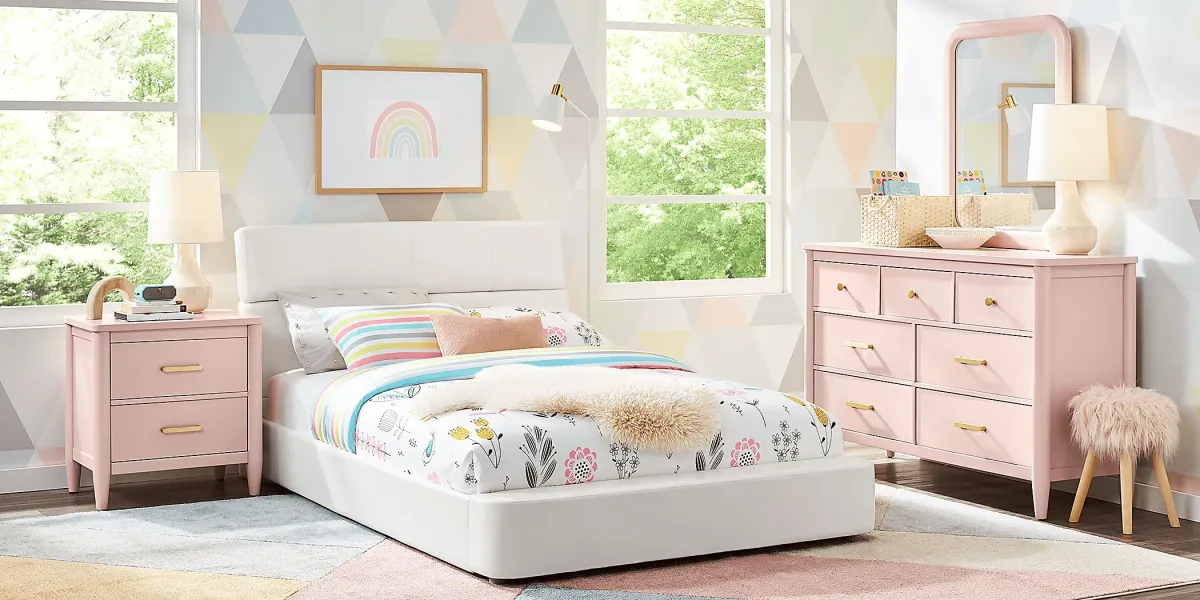 Kids Modern Colors Pink Bedroom with Recharged White Twin Bed