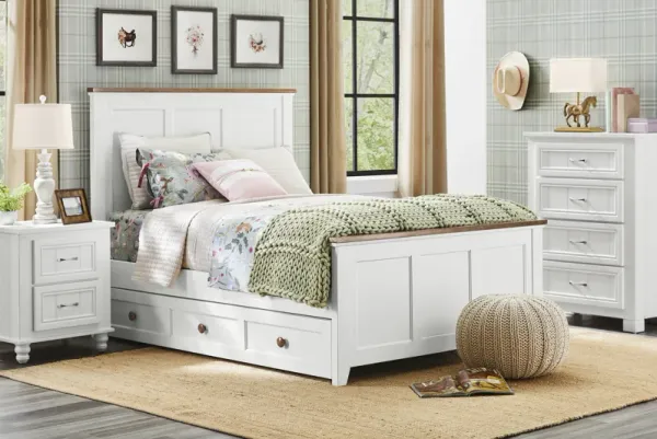 Kids Sugar Hollow White Twin Panel Bedroom with Cottage Colors Chest and Nightstand