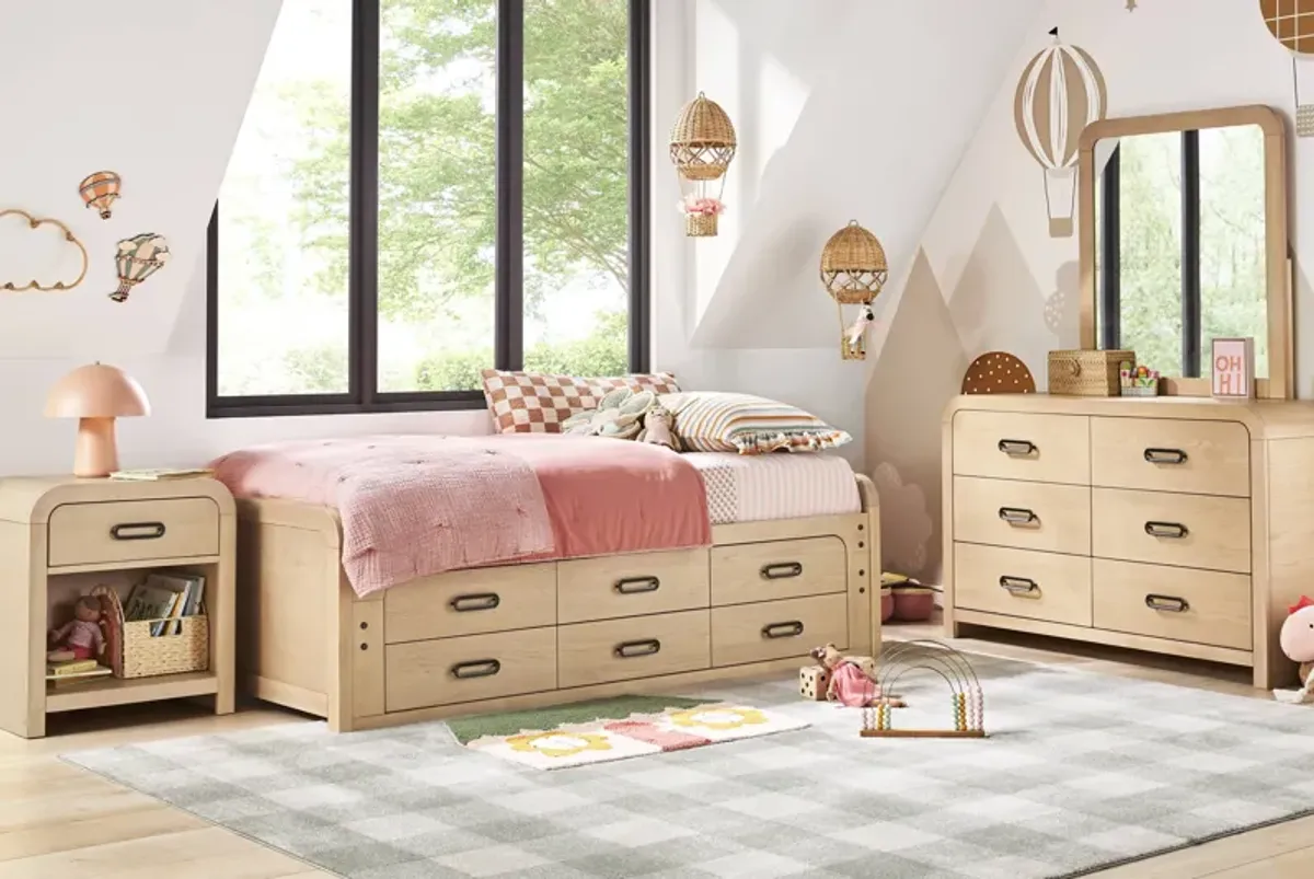 Kids Hidden Hills Light Oak Full Low Profile Bed with Storage Side Rail
