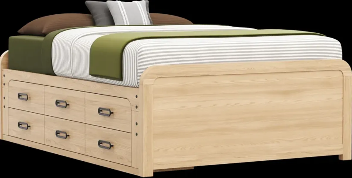 Kids Hidden Hills Light Oak Full Low Profile Bed with Storage Side Rail