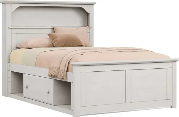 Kids South Bend Washed White Full Bookcase Bed with Storage Side Rail