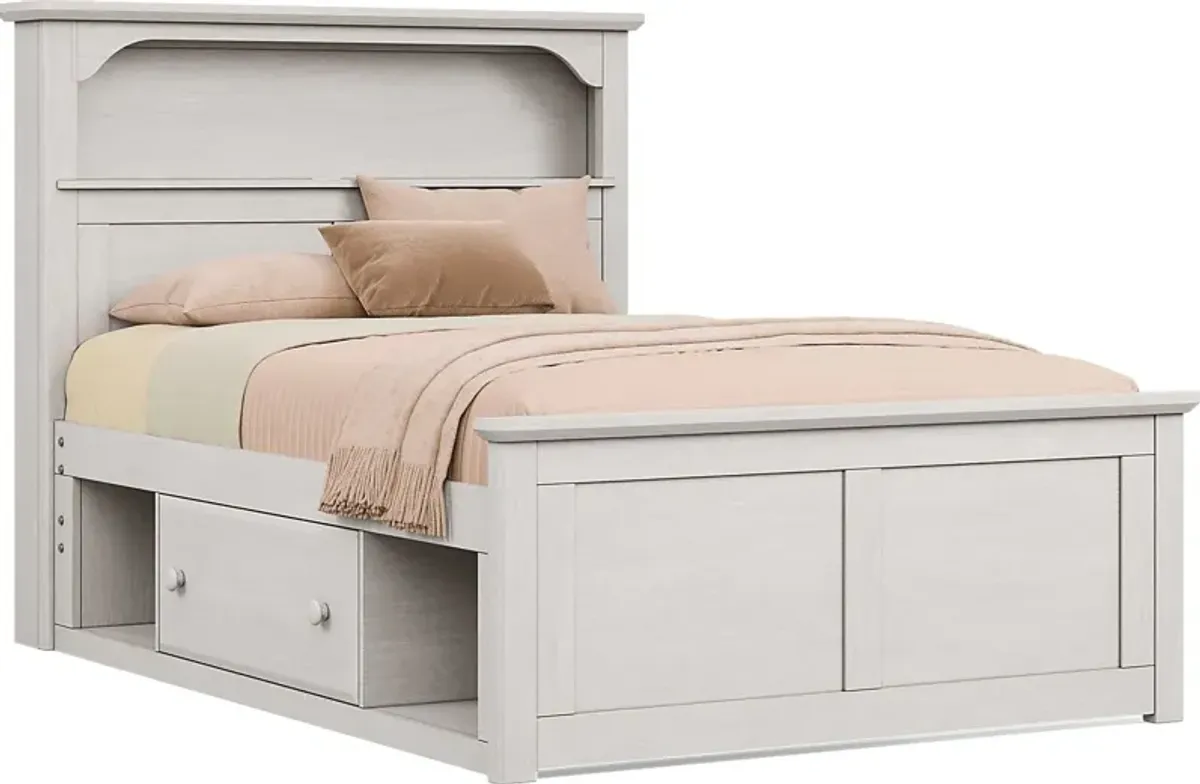 Kids South Bend Washed White 3 Pc Full Bookcase Bed with Storage Side Rail