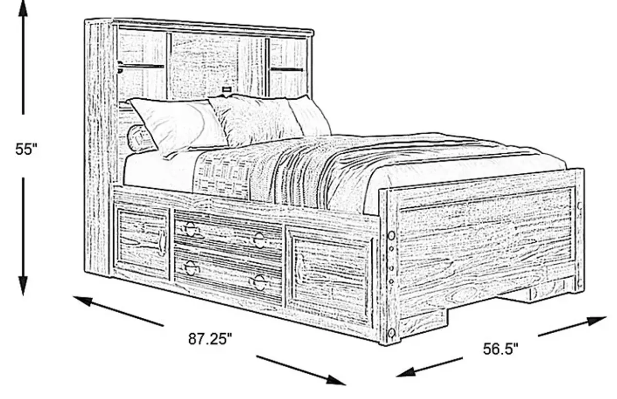 Kids Creekside 2.0 Charcoal 3 Pc Full Bookcase Bed with 2 Storage Side Rails