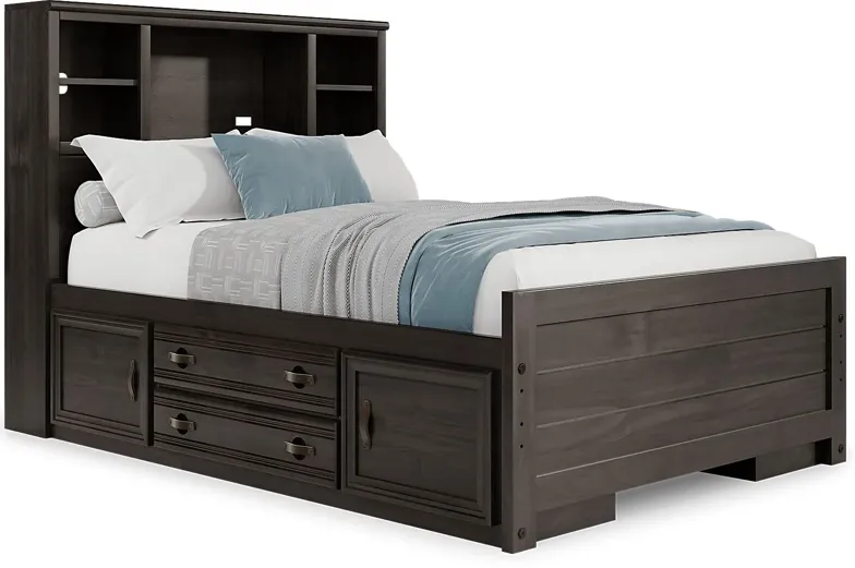 Kids Creekside 2.0 Charcoal Full Bookcase Bed with 2 Storage Side Rails