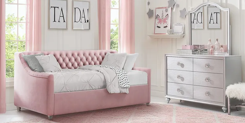 Kids Evangeline Silver 5 Pc Bedroom with Alena Pink Twin Daybed