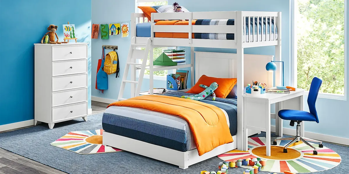 Kids Preston Place White Twin/Full Loft Bedroom with Chest, Desk & Bookshelf