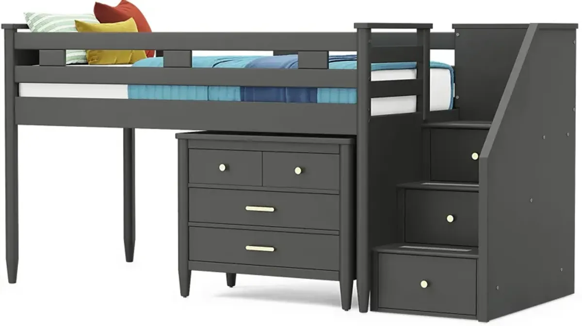 Kids Modern Colors Iron Ore Twin Step Loft with Loft Chest