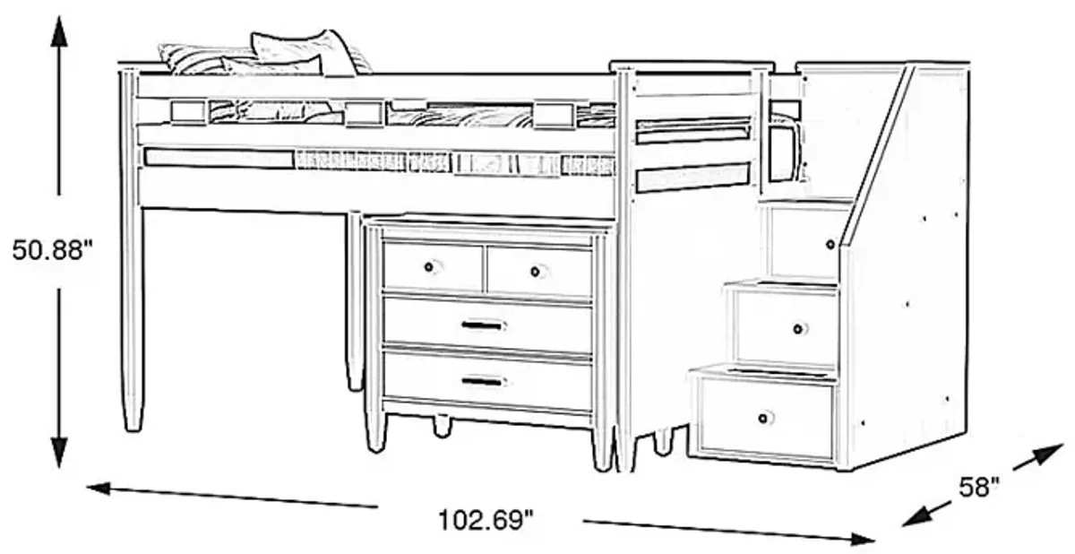 Kids Modern Colors Iron Ore Twin Step Loft with Loft Chest