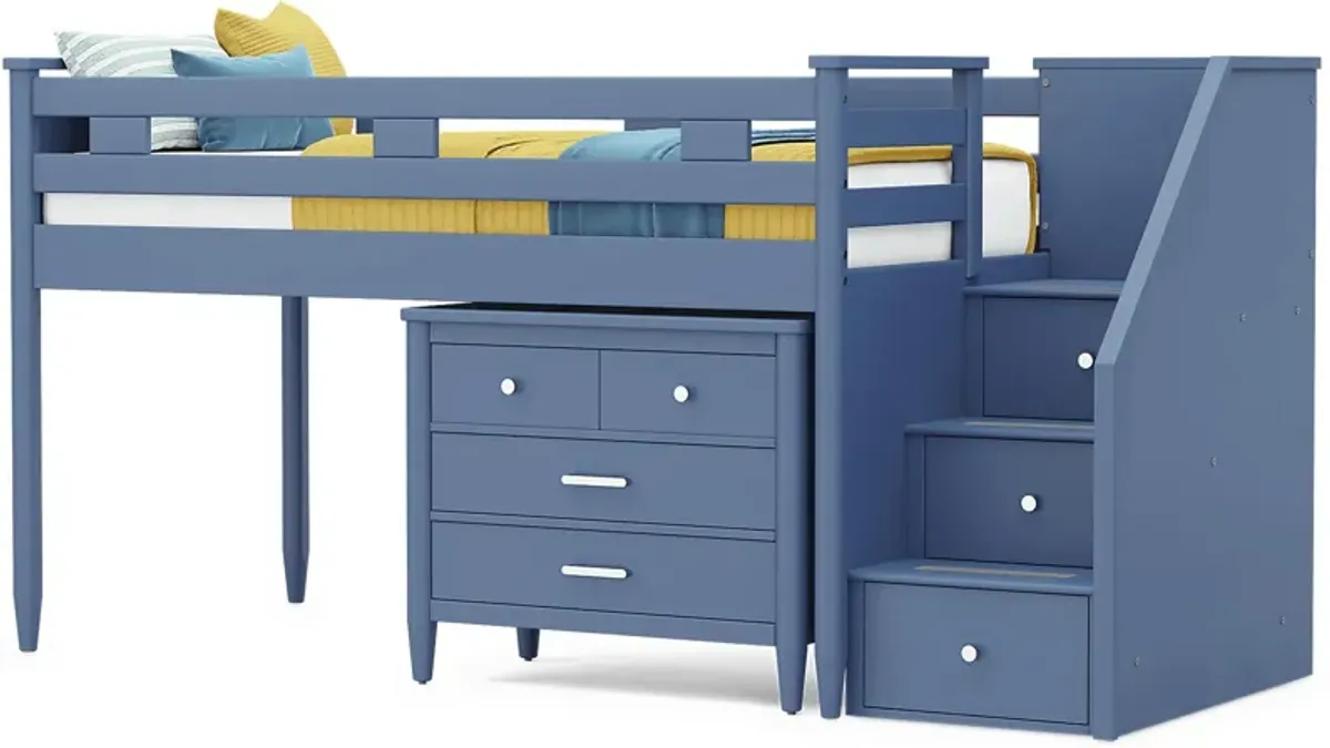 Kids Modern Colors Slate Blue Twin Step Loft with Loft Chest