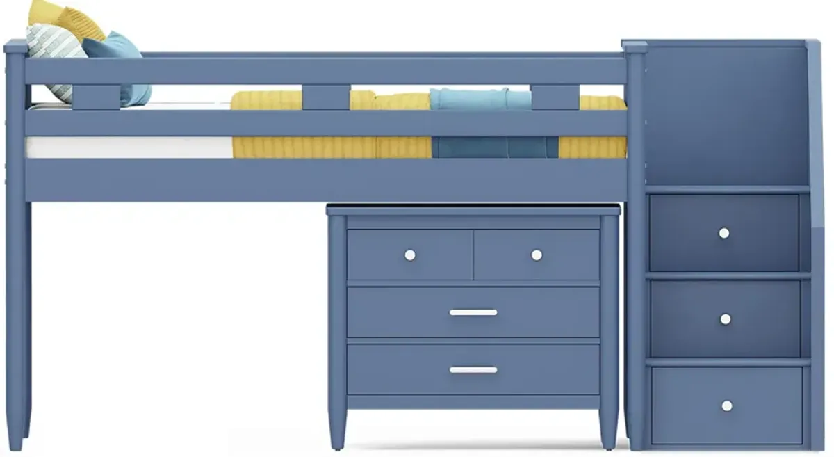 Kids Modern Colors Slate Blue Twin Step Loft with Loft Chest