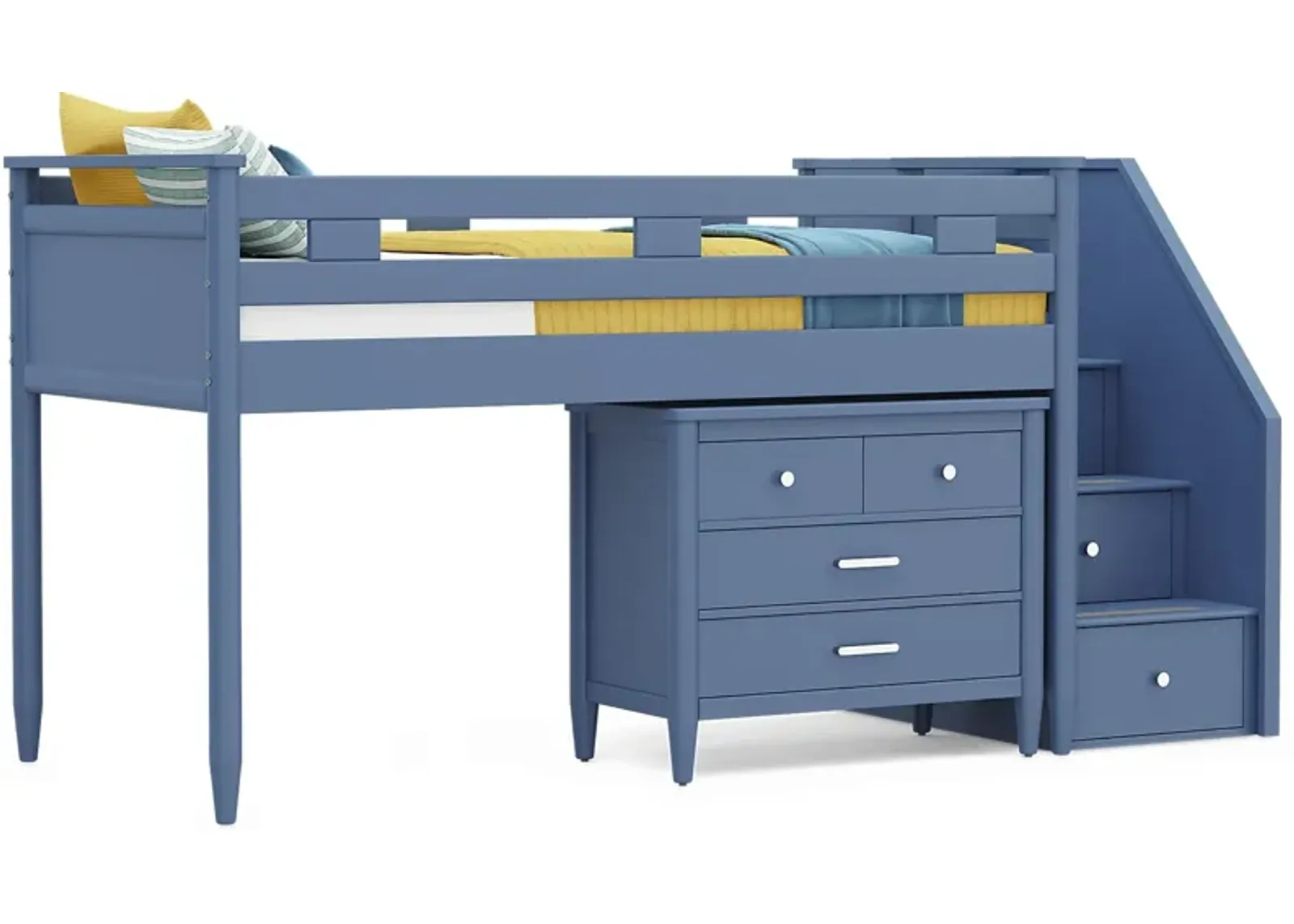 Kids Modern Colors Slate Blue Twin Step Loft with Loft Chest