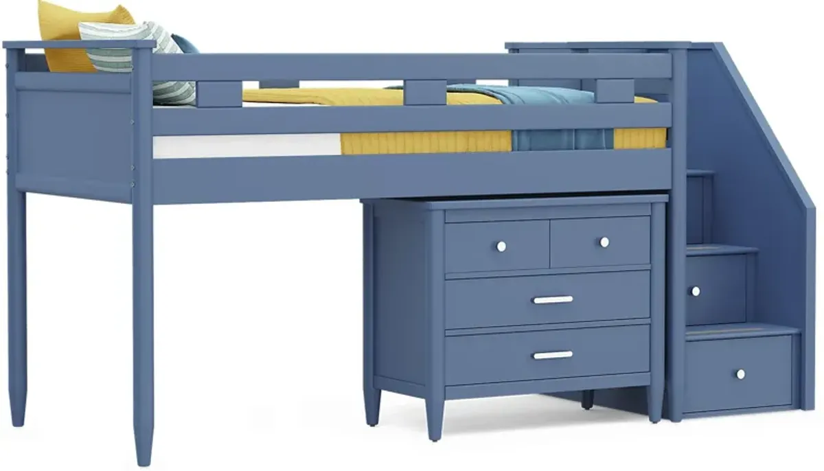 Kids Modern Colors Slate Blue Twin Step Loft with Loft Chest