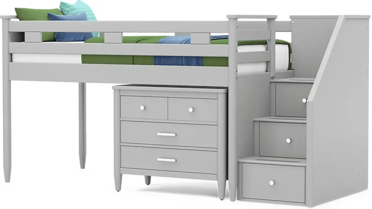 Kids Modern Colors Light Gray Twin Step Loft with Loft Chest