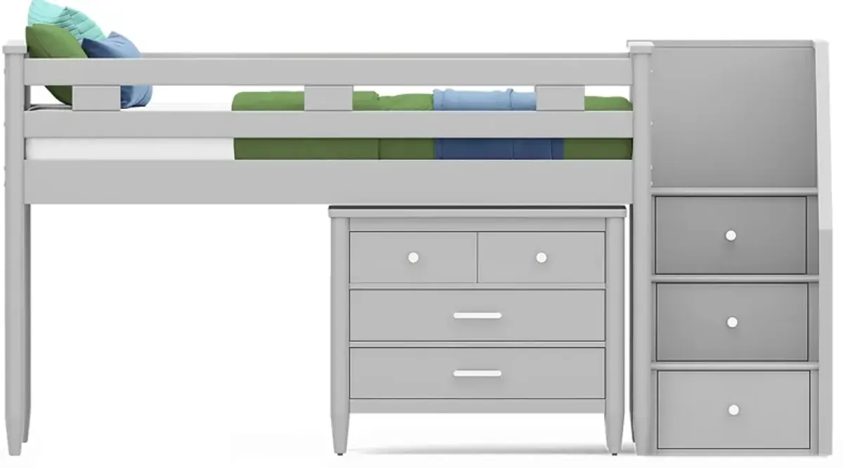 Kids Modern Colors Light Gray Twin Step Loft with Loft Chest