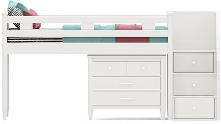 Kids Modern Colors White Twin Step Loft with Loft Chest