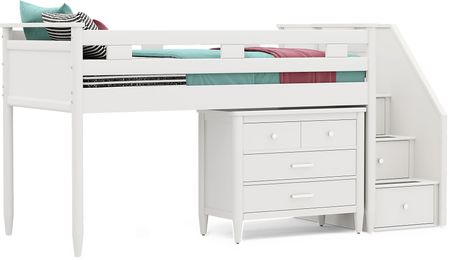 Kids Modern Colors White Twin Step Loft with Loft Chest