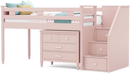 Kids Modern Colors Pink Twin Step Loft with Loft Chest