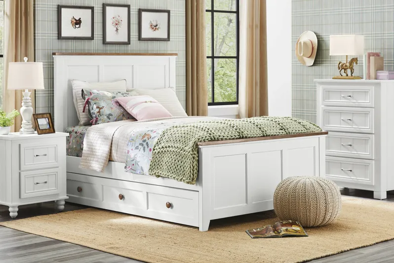 Kids Sugar Hollow White Full Panel Bedroom with Cottage Colors Chest and Nightstand