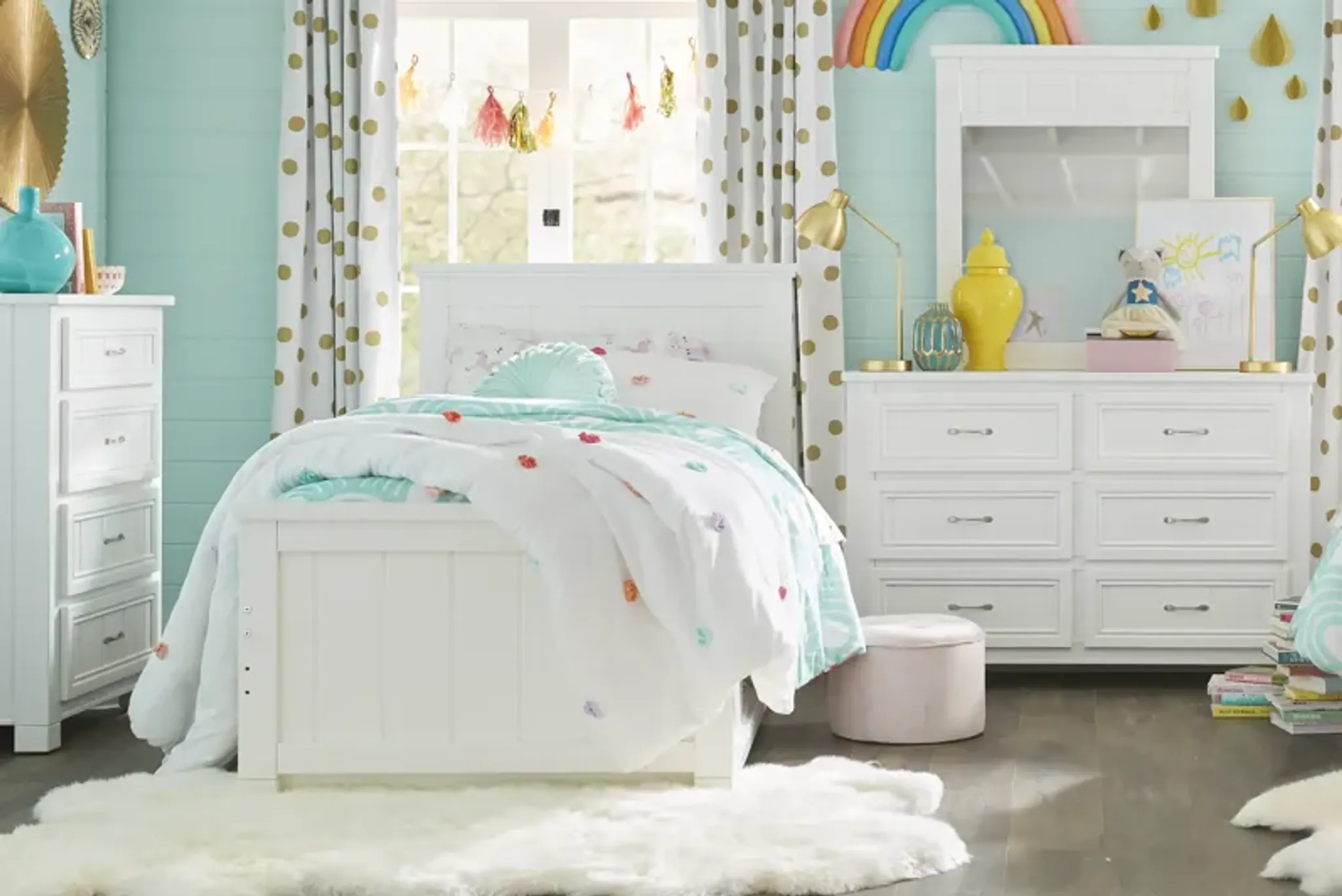 Kids Cottage Colors White Full Panel Bedroom | Furniture.com