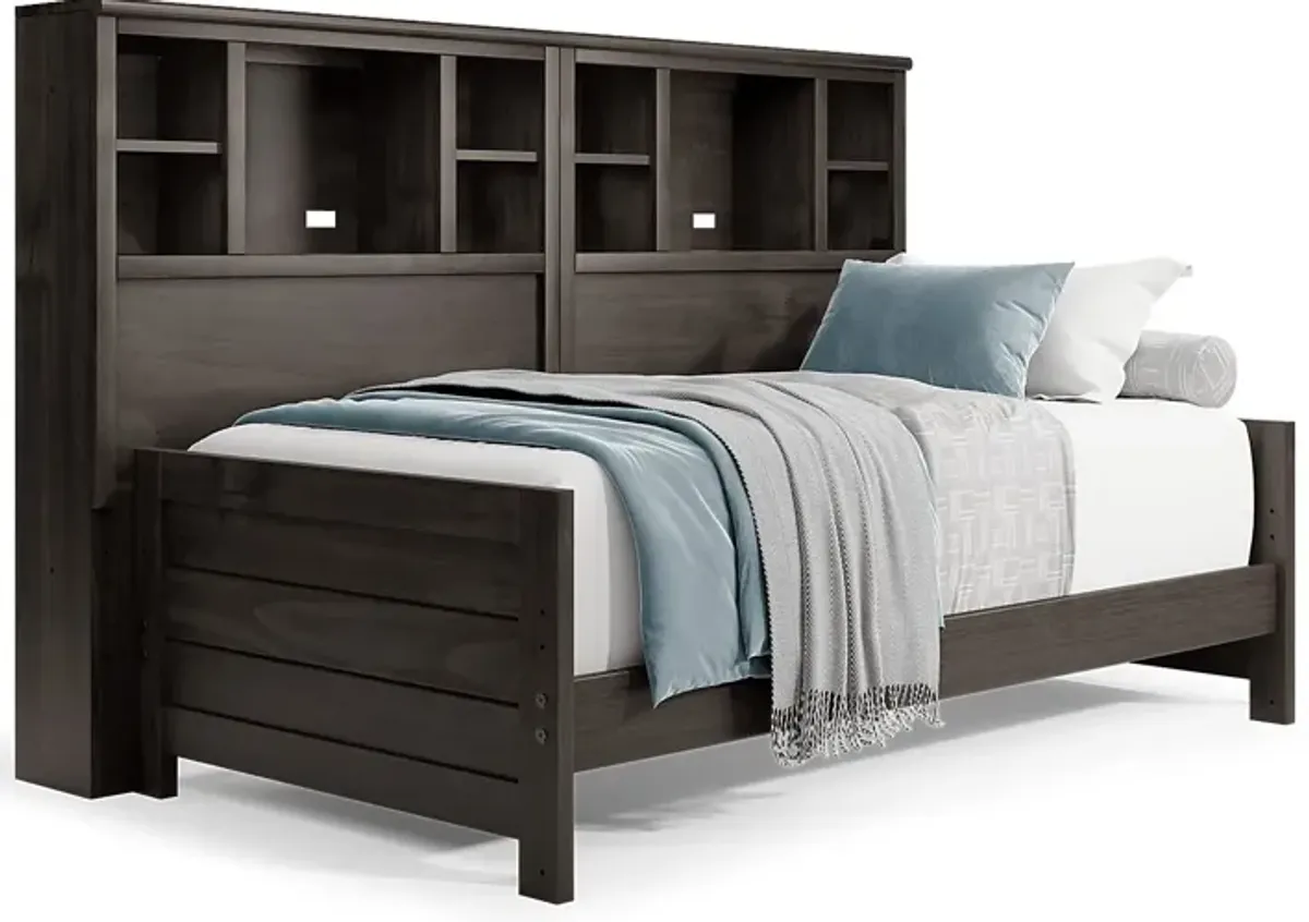 Kids Creekside 2.0 Charcoal 5 Pc Twin Bookcase Wall Bed