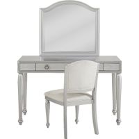 Evangeline Silver Vanity Desk with Mirror and Chair Set