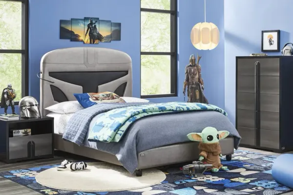 Star Wars Black Bedroom with Full Mandalorian Bed