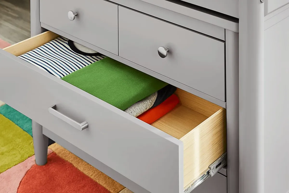 Kids Modern Colors Light Gray Twin Step Loft with Loft Chest and Bookcase