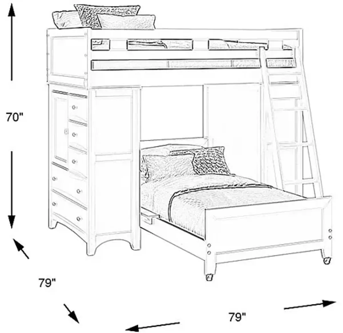 Ivy League 2.0 White Twin/Twin Loft with Two Chests