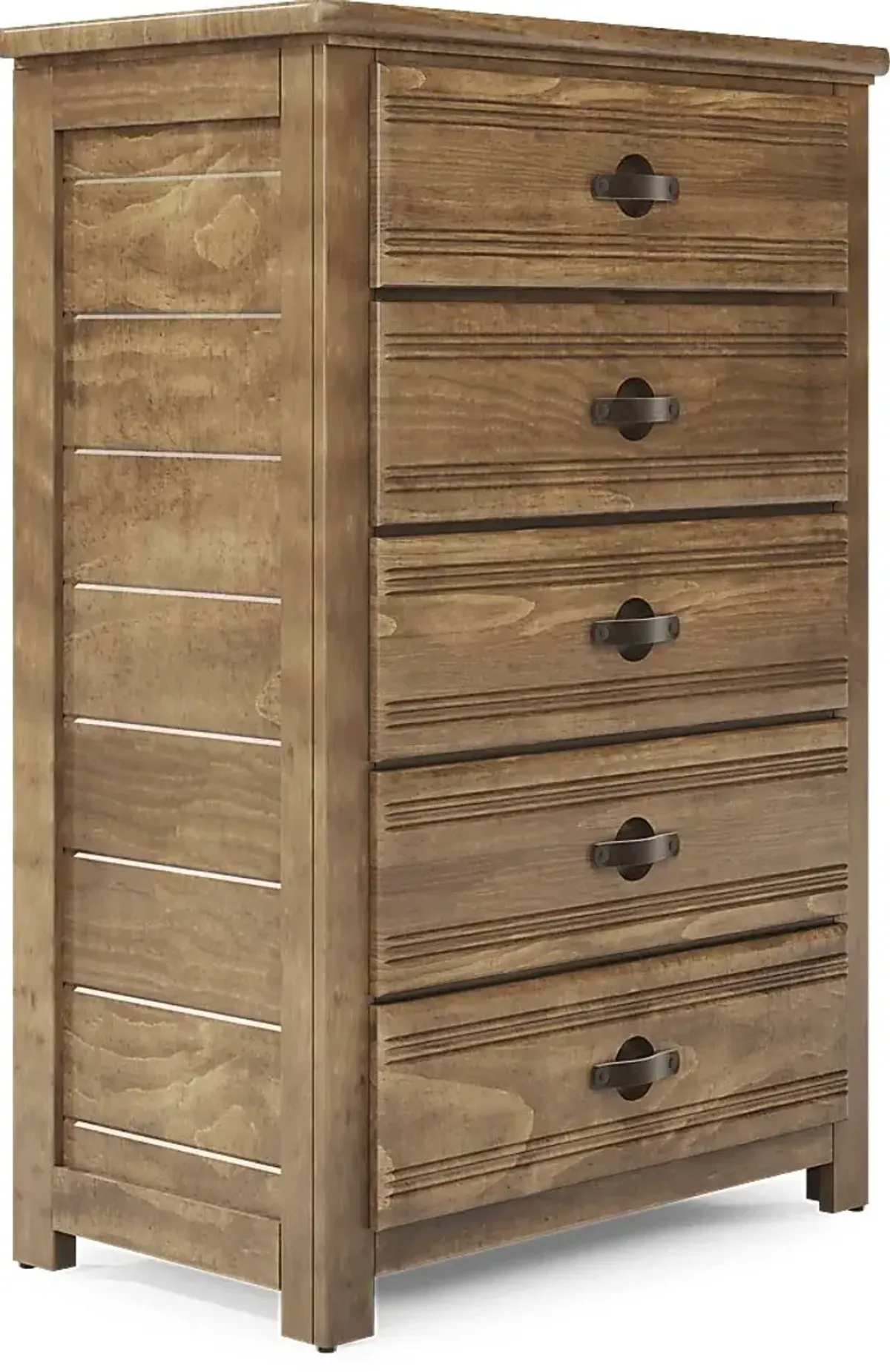 Kids Sugar Hollow Black Twin Panel Bedroom with Creekside 2.0 Chestnut Chest and Nightstand