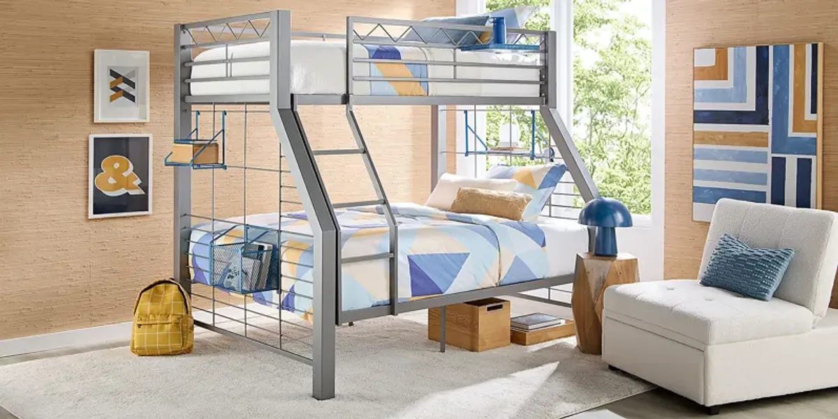 Build-a-Bunk Gray Twin/Full Bed with Blue Accessories