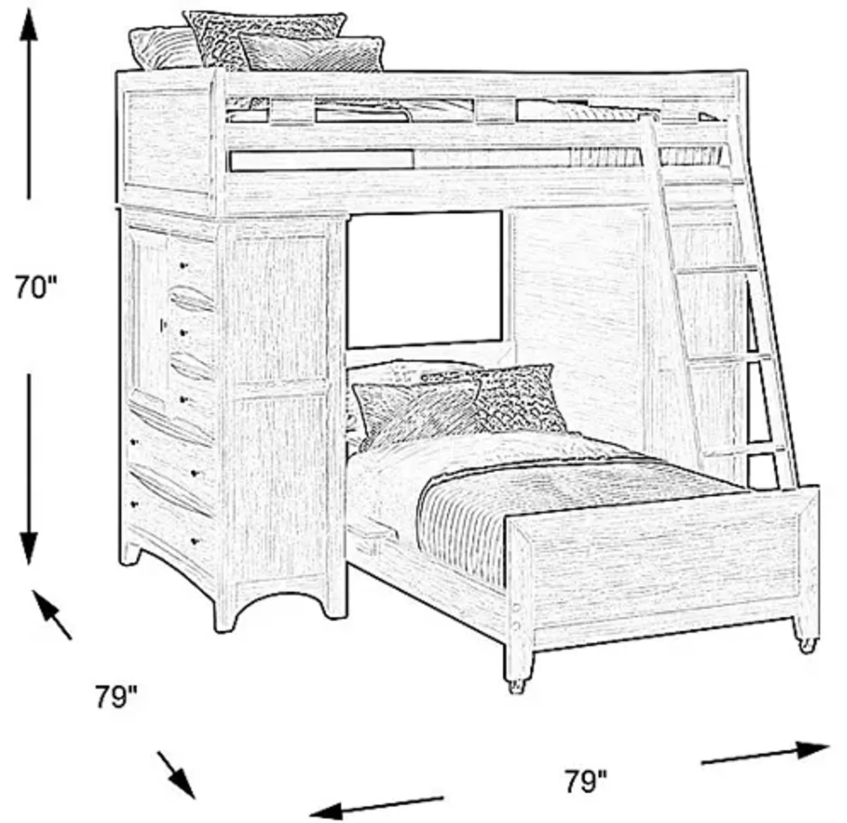 Ivy League 2.0 Walnut Twin/Twin Loft with Two Chests