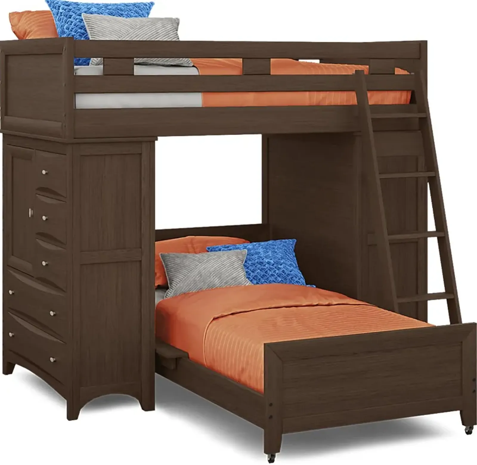 Ivy League 2.0 Walnut Twin/Twin Loft with Two Chests