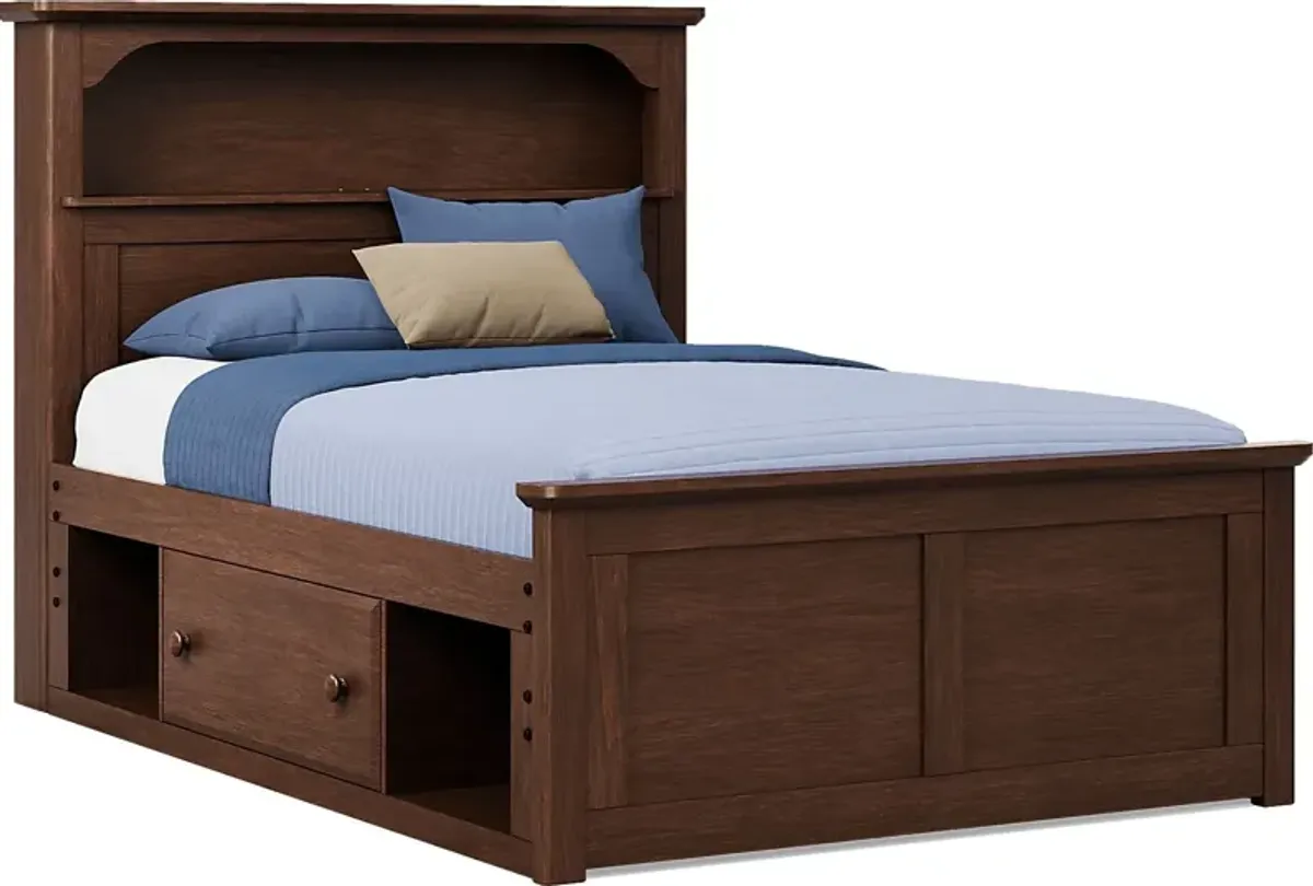 Kids South Bend Brown Cherry Full Bookcase Bed with 2 Storage Side Rails