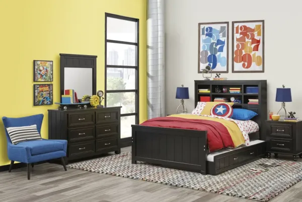 Kids Cottage Colors Black Twin Bookcase Bedroom