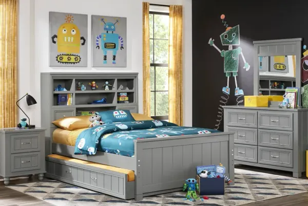 Kids Cottage Colors Gray Twin Bookcase Bedroom
