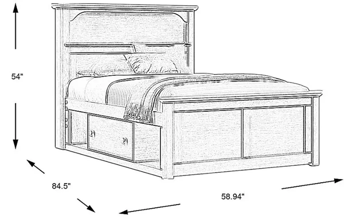 Kids South Bend Washed White 3 Pc Full Bookcase Bed with 2 Storage Side Rails